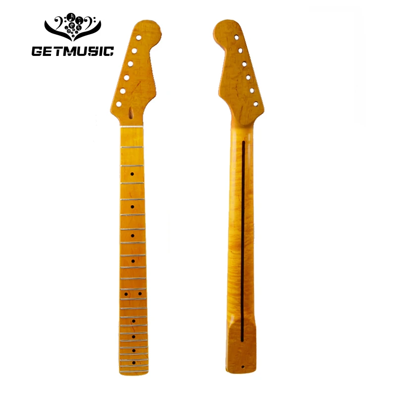 

Tiger Flame Maple Neck For Electric Guitar Neck Replacement Black Dot Darker Yellow Maple 22 Fret Maple Fingerboard