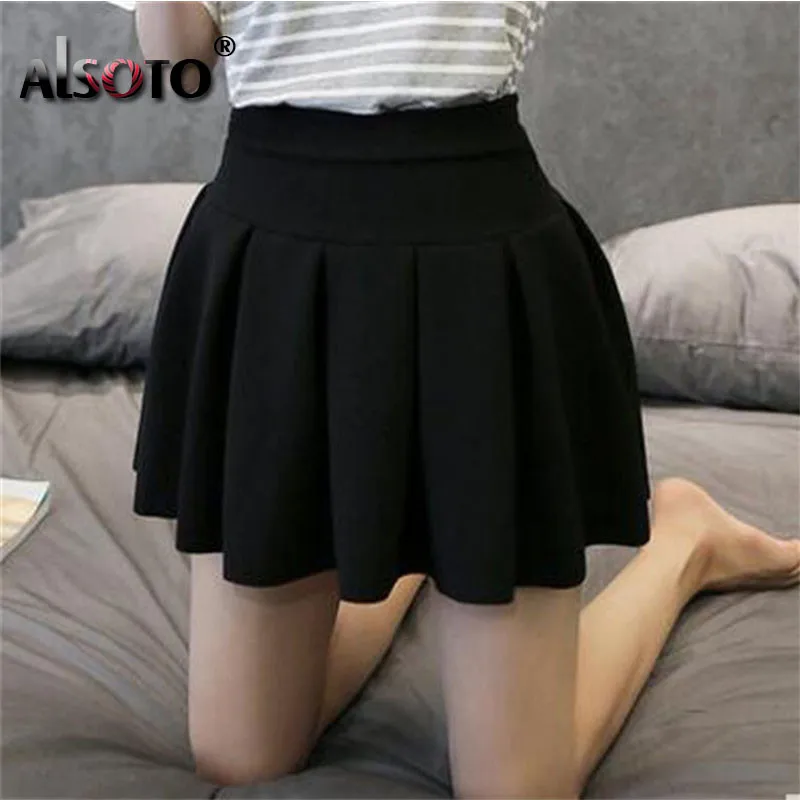 Summer-Style-New-Women-Skirt-Fashion-High-Waist-Sexy-Slim-Tutu-Saias-Solid-Color-Skater-Pleated