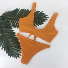 pfflook Brand Brazilian Women Bikini 2017 New Sexy Two-Pieces Swimwear Solid Sleeveless Bodysuits Hollow Out Bathing Suit