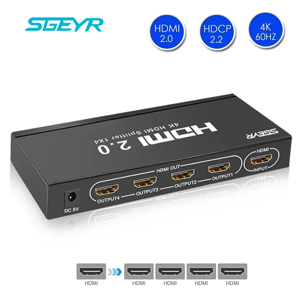 SGEYR 4K 2,0 HDMI сплиттер Full HD видео HDMI коммутатор 1X2 1X4 порта двойной дисплей сплиттер для PS3 PS4 HDTV DVD STB xbox