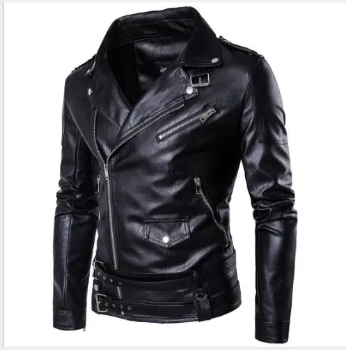 

Men Leather Coat 2019 New Winter Fashion Motorbike Solid Turn Down Collar PU Leather Coat Men Casual Slim Fit Plus size Coat