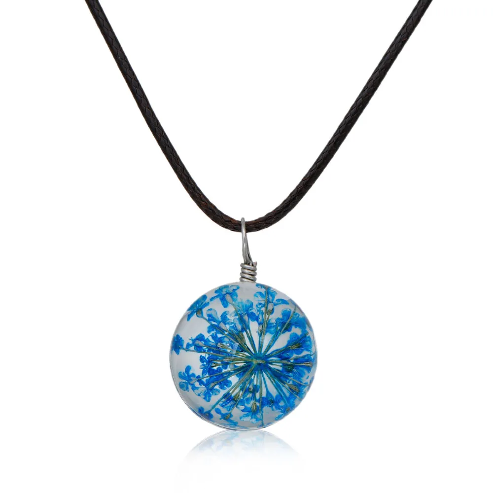 DoreenBeads стекло сушеный цветок ожерелье темно коричневый воск шнур фуксия небесно