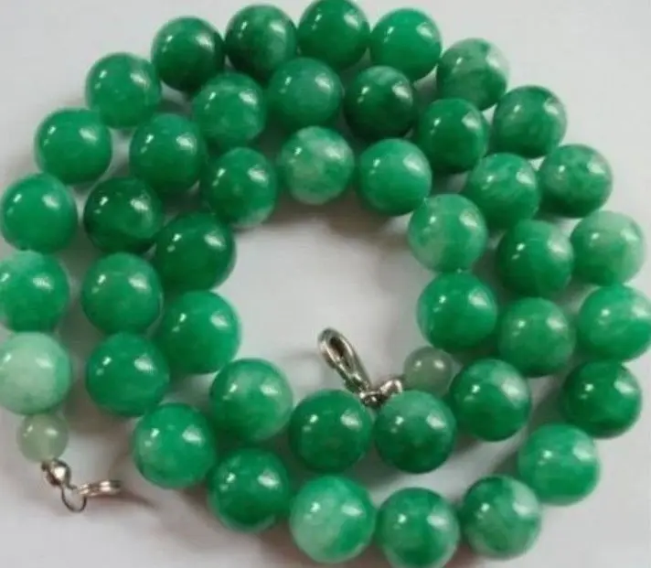 

Hot sale Free Shipping>>Beautiful 10mm Light Green Emerald Jade Round Necklace 18''