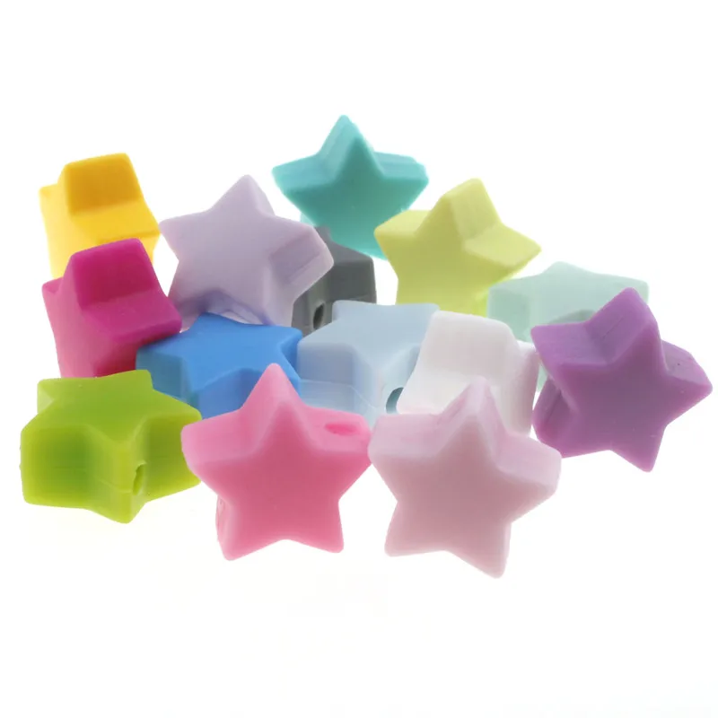 스타 식품 등급 실리콘 비즈 펜던트 15mm  Teether 실리콘 비즈 Diy 젖니 실리콘 목걸이, 50 개