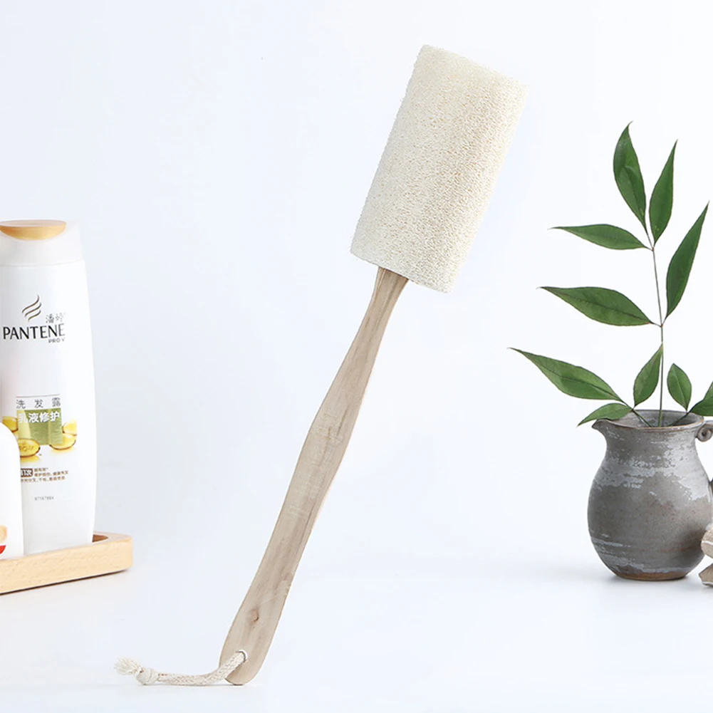New Long Handle Natural Wooden Loofah Bath Brushes Sponge Rub Back Body