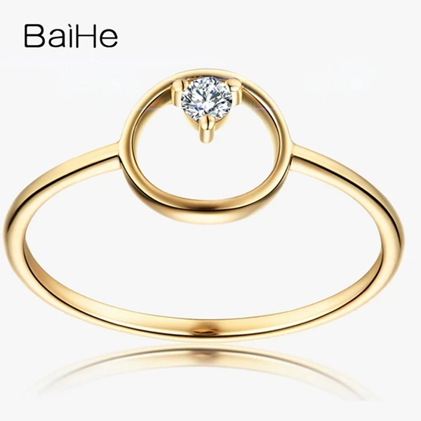 BAIHE Solid 14K желтое золото(AU585) 0.05CT сертифицировано H/SI круглые натуральные бриллианты свадебные женские классические ювелирные кольца