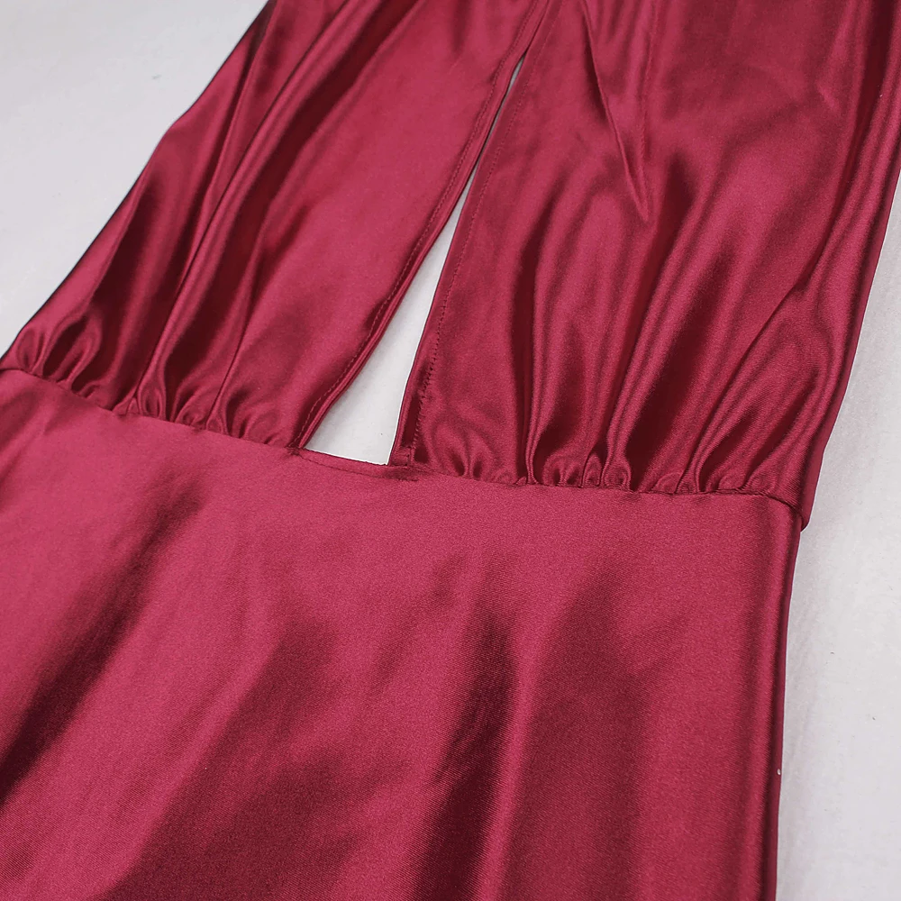 2018 Sexy un hombro sin tirantes vino rojo hasta el suelo vestido de fiesta Bodycon brillante satén apretado paquete caderas espalda descubierta vestido largo - 5