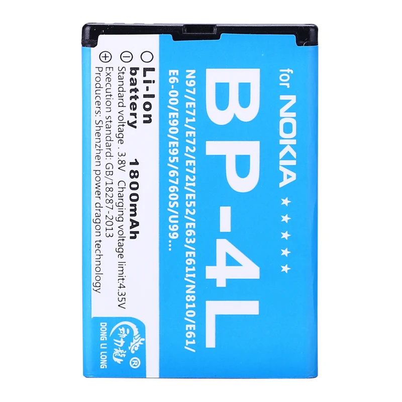

DLL BP-4L High Quality Battery For Nokia E52 E55 E63 E71 E72 E73 N810 N97 E90 E95 6790 6760 6650 1800mAh Batteries