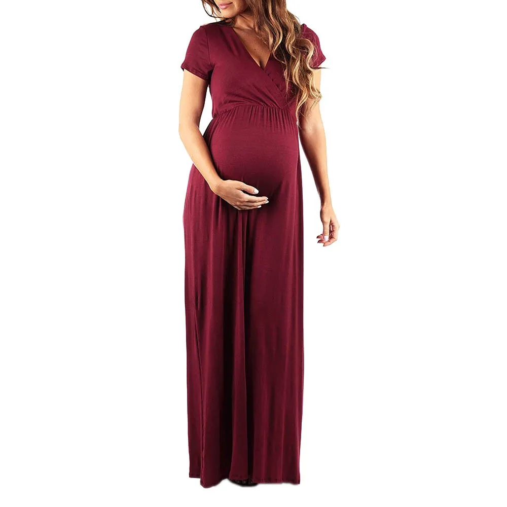 MUQGEW Элегантное платье для Для женщин летние беременных Для женщин s беременность и кормление платье одноцветное длинное платье для беременных femme enceinte# y2 - Цвет: Wine
