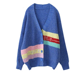 

HSA Women Winter Oversized Cardigans and Jackets 2018 Sweater Coat Girls Harajuku Streetwear Letters Pacthwork Long Cardigans