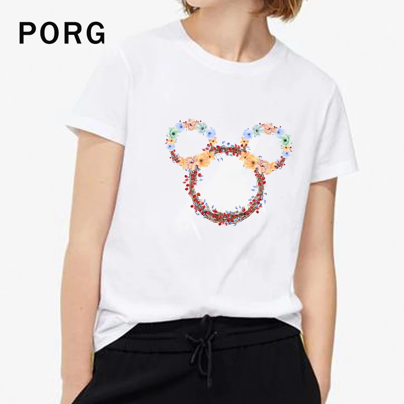 

Mickey Flower Disney Minnie Ear T Shirt Women Gothic Korean Tshirt Harajuku Streetwear Tops T-shirt Camisetas Verano Mujer 2019