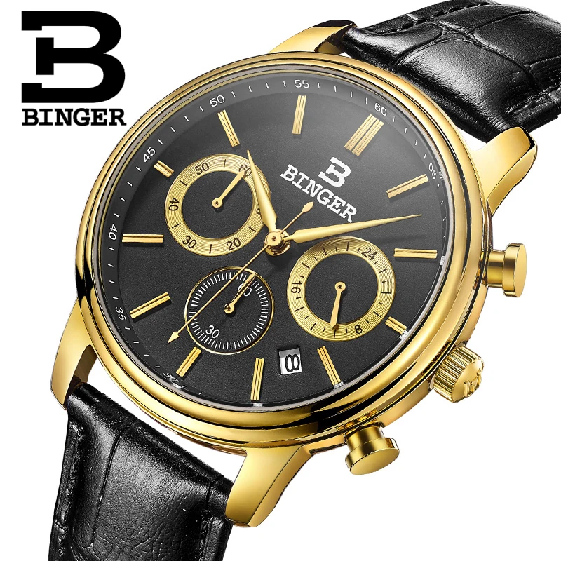 

Switzerland Men Watches BINGER Luxury Brand Watch Men Chronograph Wrist Watch Male Quartz waterproof relogio Sport clock B9005-7