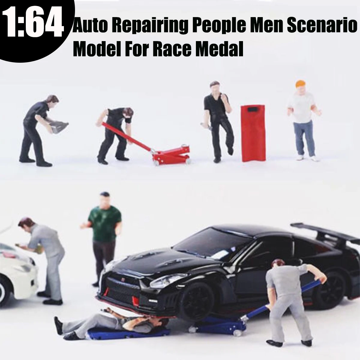 

1:64 5 Pcs Auto Repairing People Men Scenario Model Matchbox For Race Medal Set Technician Repairing People Toy