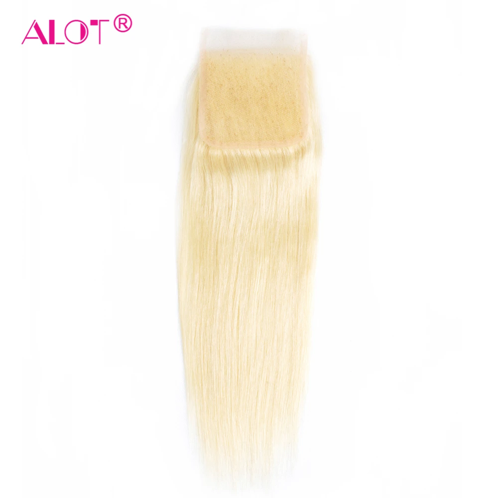 Alot Hair 613 Blonde Peruvian Straight 3 Bundles With Closure Blonde Human Hair Weave Bundles Peruvian Straight With 4x4 Closure