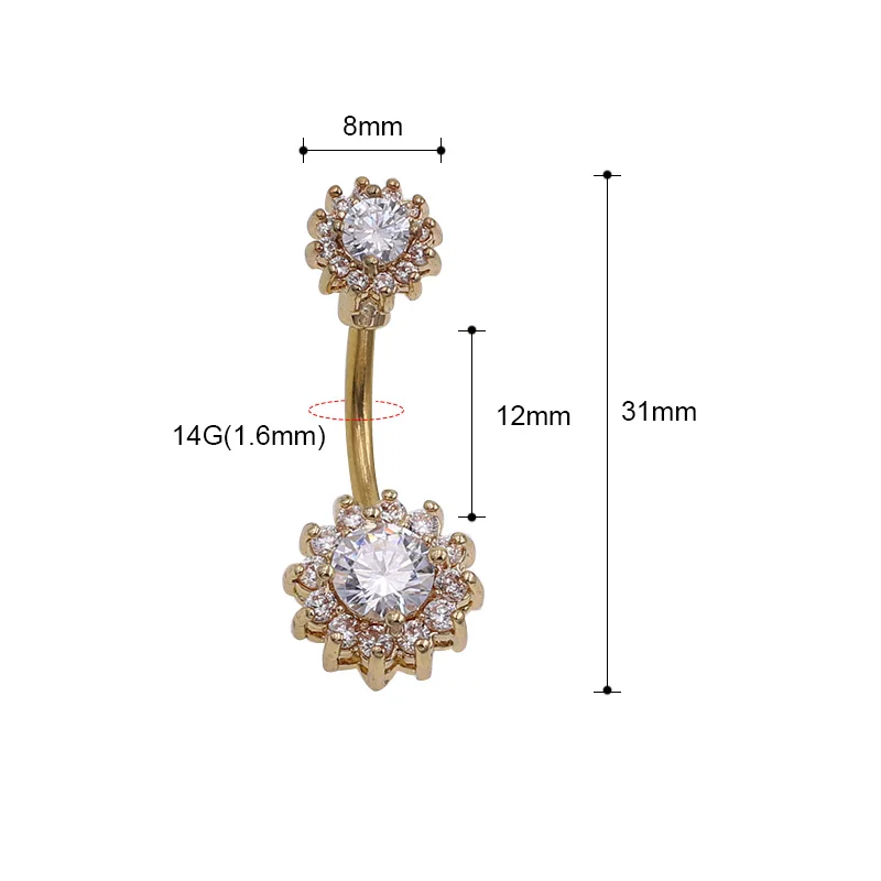 1Pc Flower Dangle Belly Button Rings Body Piercing Navel Bar 14G Double Full Flower Shape body piercing bar Body Bar - Image 6