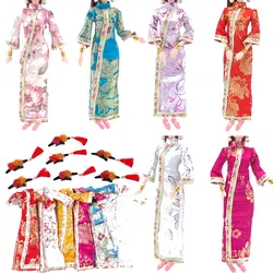 Уникальное Платье, Одежда для куклы, традиционное китайское платье, Cheongsam + головной платок с флагом, вечернее платье, аксессуары для кукол