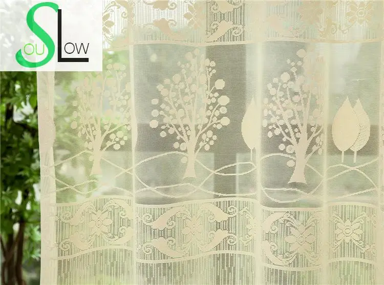 Slow Soul amarillo Europa América Encaje hueco decoración cortina floral Cortinas tulle para sala cocina dormitorio