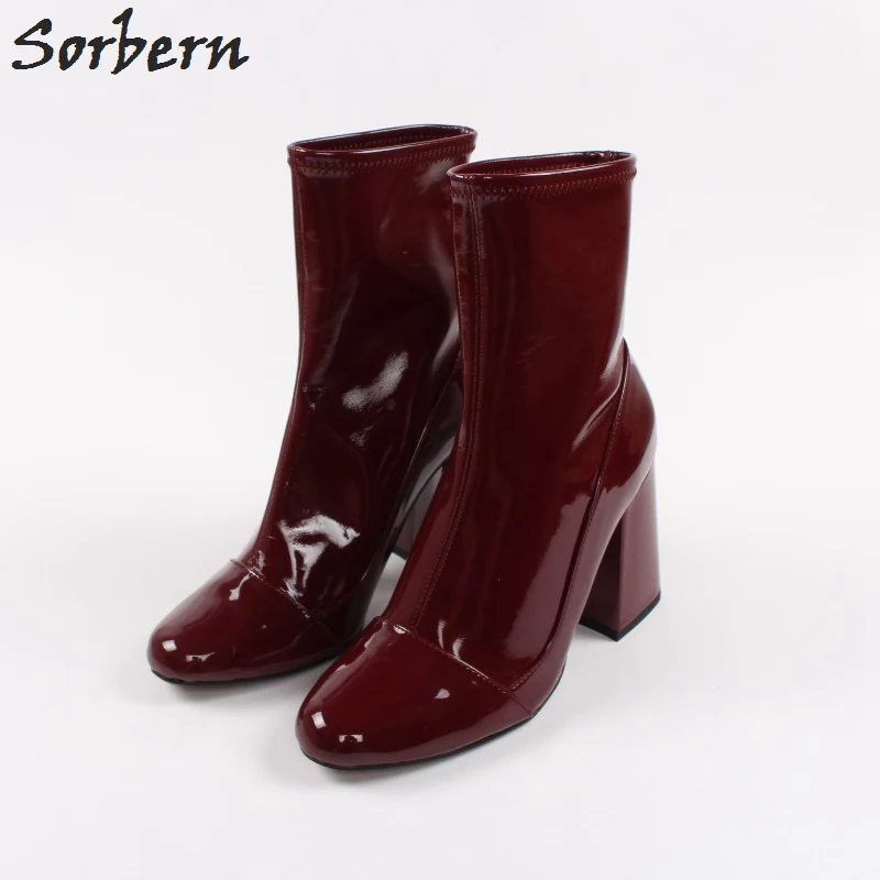 shiny red ankle boots