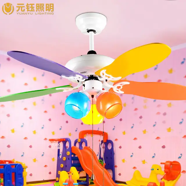 Colorful Romantic Cute Kids Room Led 3 Heads Ceiling Fans With