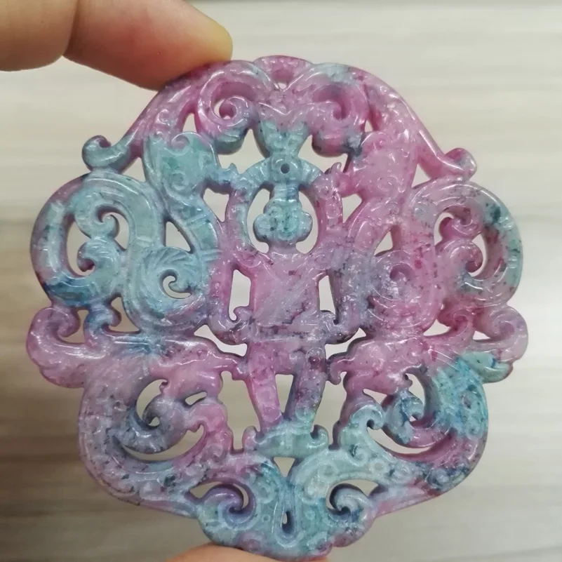 Амулеты классический Азиатский древний резной рисунок фиолетовый полудрагоценный камень кулон для ожерелья DIY персонализированные ювелирные изделия
