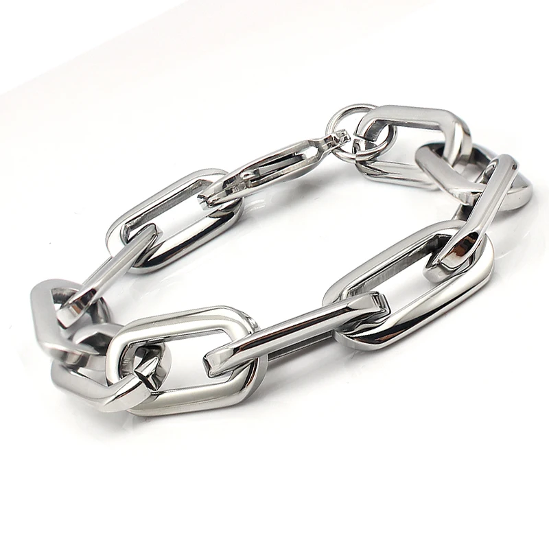 Bracelets Silver Color Wide Bracelets European Simple Style Boy/Girl Chain Bracelet 19CM Length Bangle Jewelry