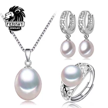 FENASY Juegos de Joyería de Perlas Colgante de Collar de plata Para Las Mujeres, pendiente del perno prisionero pendientes, perlas de agua dulce de la joyería 2016 nuevo