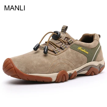 

MANLI New Clorts Men Hiking Shoes Nubuck Climbing Shoes Waterproof Outdoor Trekking Shoes Genuine Leather Mountain Shoes