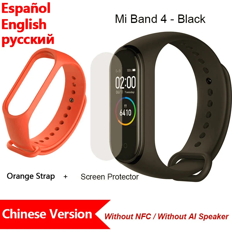 Xiaomi Mi Band 4, Умные часы цветной экран Bluetooth 5.0 Смарт-браслет Фитнес-сердечный ритм 135 мАч Смарт-браслет Смарт-часы Браслет здоровья смарт браслет фитнес браслет - Цвет: orange strap film CN