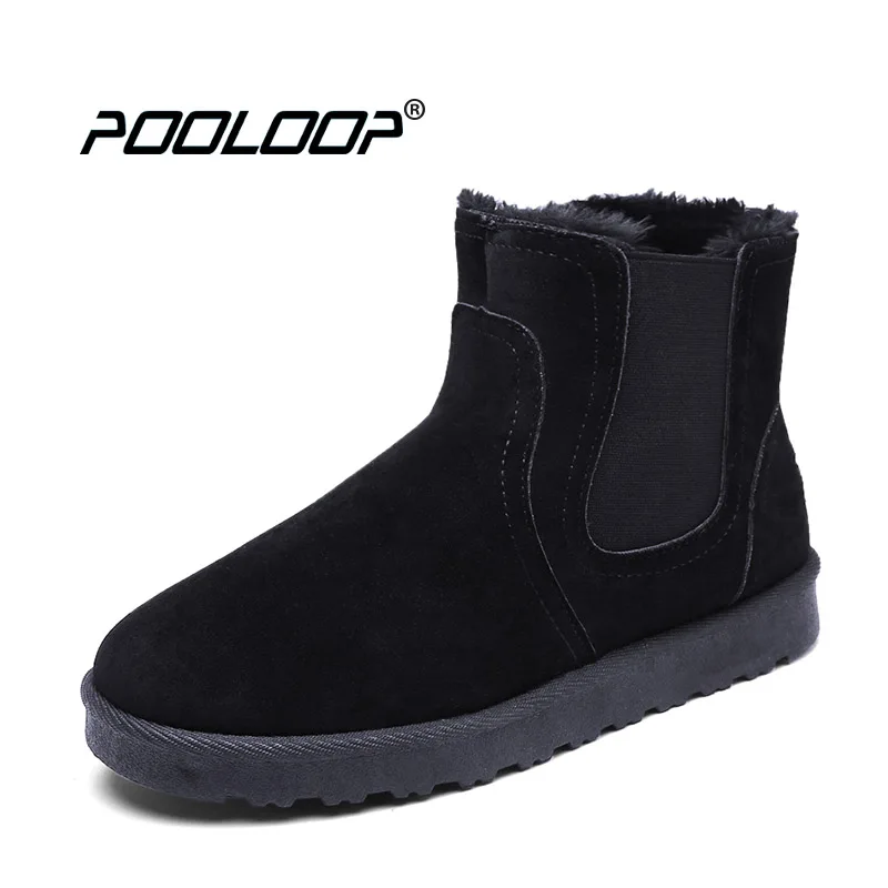 

POOLOOP Suede Chelsea Boots Men Winter Warm Snow Shoes Slip On Casual Ankle Boots For Men Fashion Design Boots With Fur