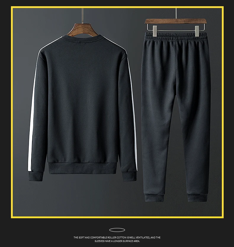 2018 Новое поступление, модные Мужская одежда комплект, британский Повседневное пуловер с длинными рукавами + брюки Для мужчин наборы, осень