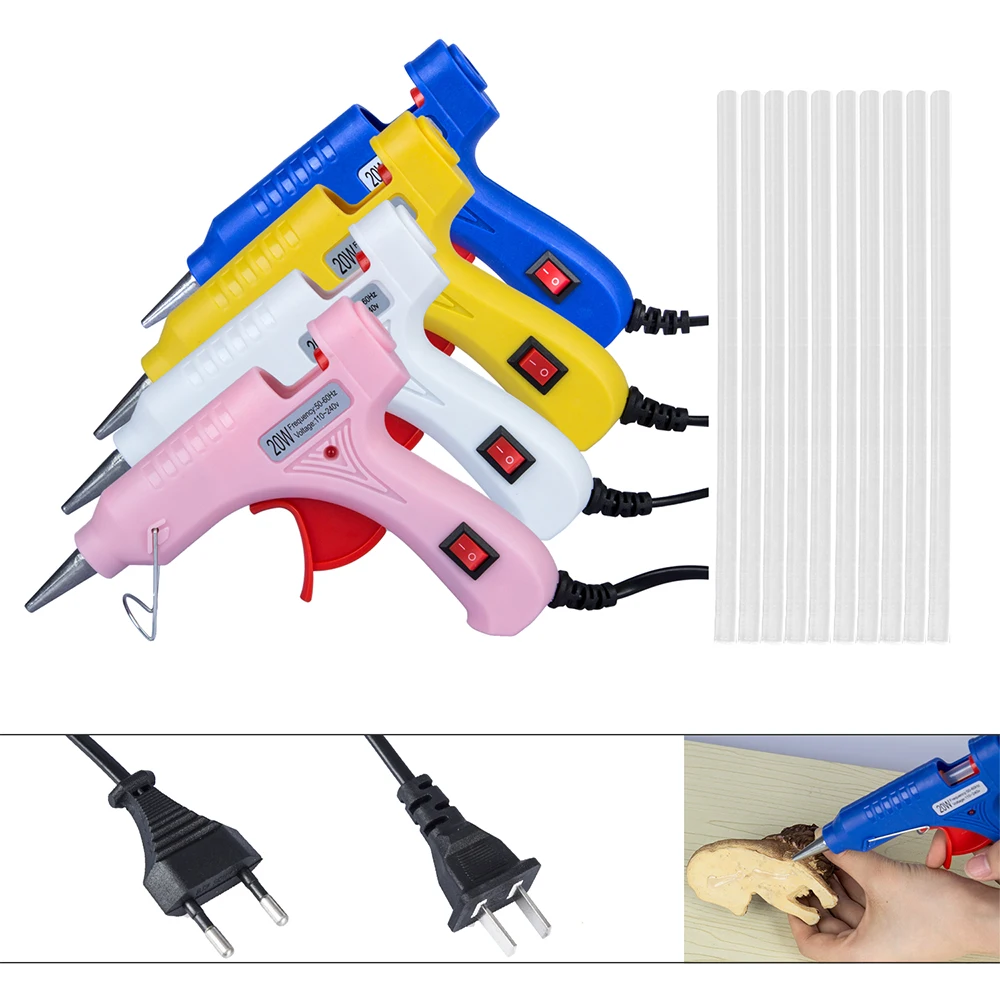 

US/EU Plug 20W Professional High Temp Hot Melt Glue Gun with 7mm Glue Stick Graft Repair Heat Gun Pneumatic DIY Tools Glue Gun