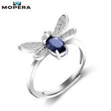 

Mopera 925 Sterling-silver-jewelry Insecct Bee Ring 4x6mm 0.72ct 100% Natural Sapphire Rings For Women Wedding Fine Jewelry S925