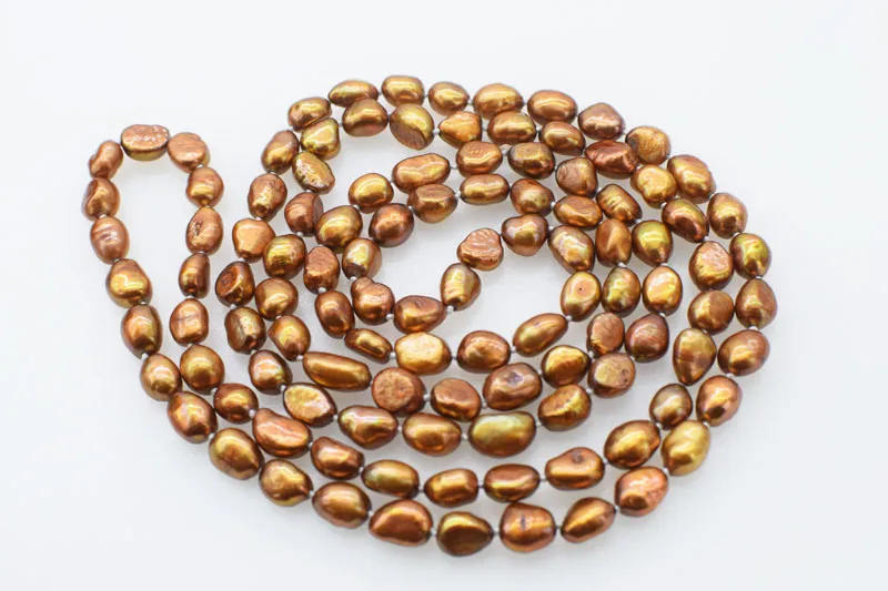 Frershwater жемчуг 8-10 мм коричневый длинное ожерелье 43 дюйма бусы оптом натуральные fppj женщина 2019