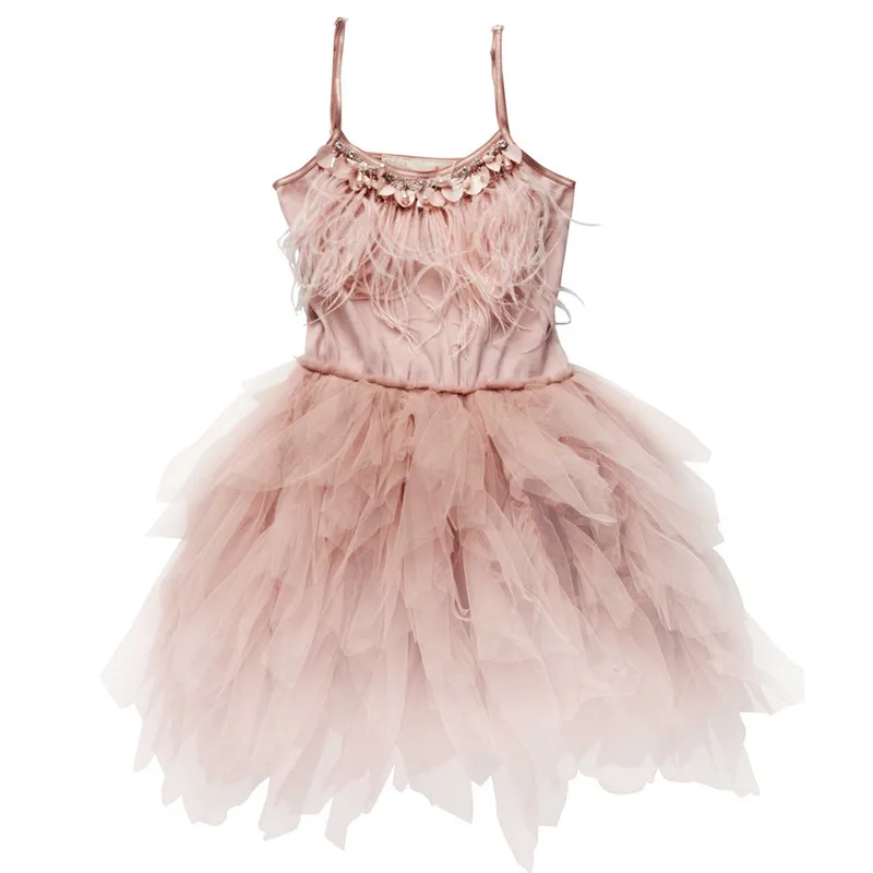 Summer-Foreign-Trade-Exploded-Girl-Swan-Feather-Drill-Sequins-Nail-Pearl-Dress-Girls-Birthday-Wedding-Performance