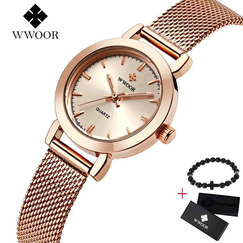 

WWOOR Women Watches Luxury Brand Ladies Quartz Watch Stainless Steel Mesh Band Casual Free Bracelet gift box Wristwatch reloj