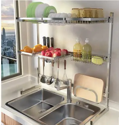 

High-end three-storey 304 stainless steel bowl rack Lek racks Kitchen plate racks to put the dishes out of the drain021
