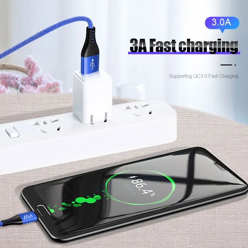 H & A USB نوع C كابل لسامسونج غالاكسي S9 S8 زائد Oneplus 6T سريع شحن USB-C شاحن الحبل المحمول الهاتف USBC نوع-C كابل