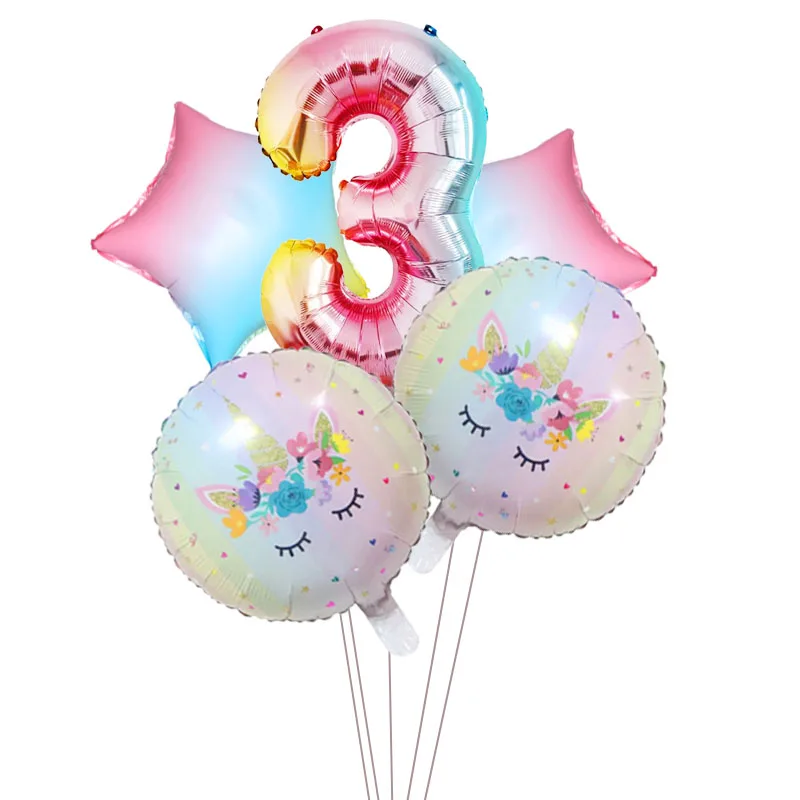 

5pcs/set Gradient Color 32 inch Number balloon happy birthday unicorn Foil balloon baby kids 0~9 birthday decor wedding balloon