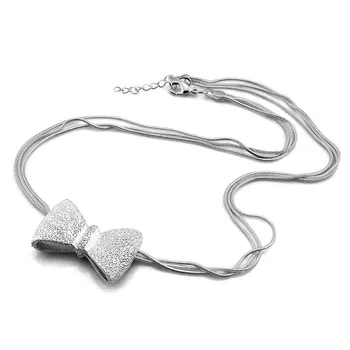 

Bow charm pendant necklace.Solid 925 sterling silver women short necklace.Fashion multi-level snake chain.Wholesale jewelry