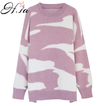 

H.SA Pull Femme 2018 Winter Autumn Oversized Knitted Cashmere Sweater Casual Leopard Pullovers Sweater Basic Thicken Pullovers