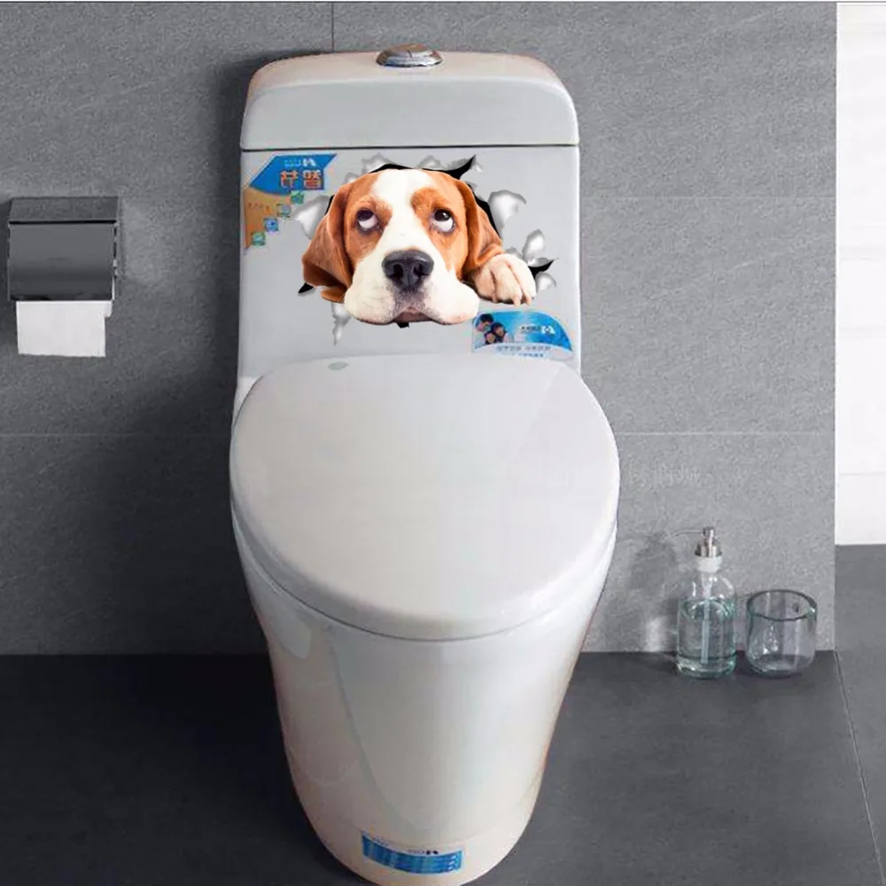 3D стикер на стену с кошкой стикер для туалета s отверстие вид яркие собаки для украшения ванной комнаты Животные ПВХ наклейки художественная наклейка плакат на стену
