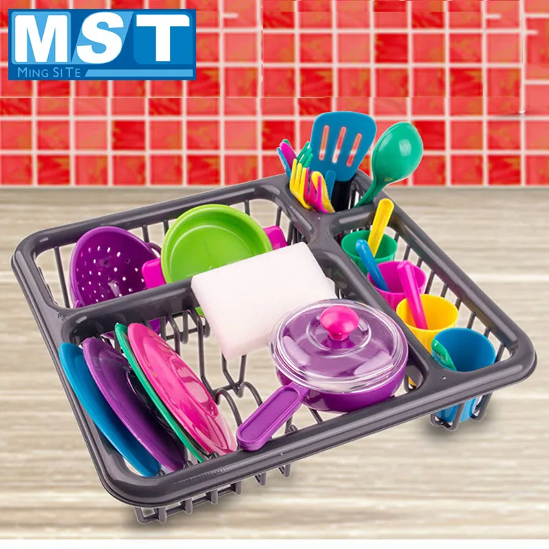 

Mini Kitchen Children Play Pretend Toys Educational Kitchen Cooking Miniature Tableware Playset Pan Draining Basket Girls Toy