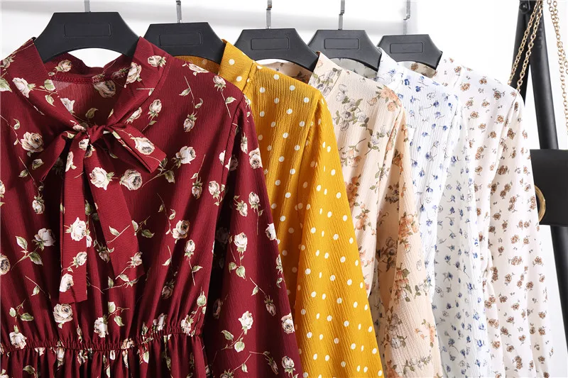 Летнее осеннее платье с длинным рукавом Vestido S XL размер рукав фонарик шифоновое