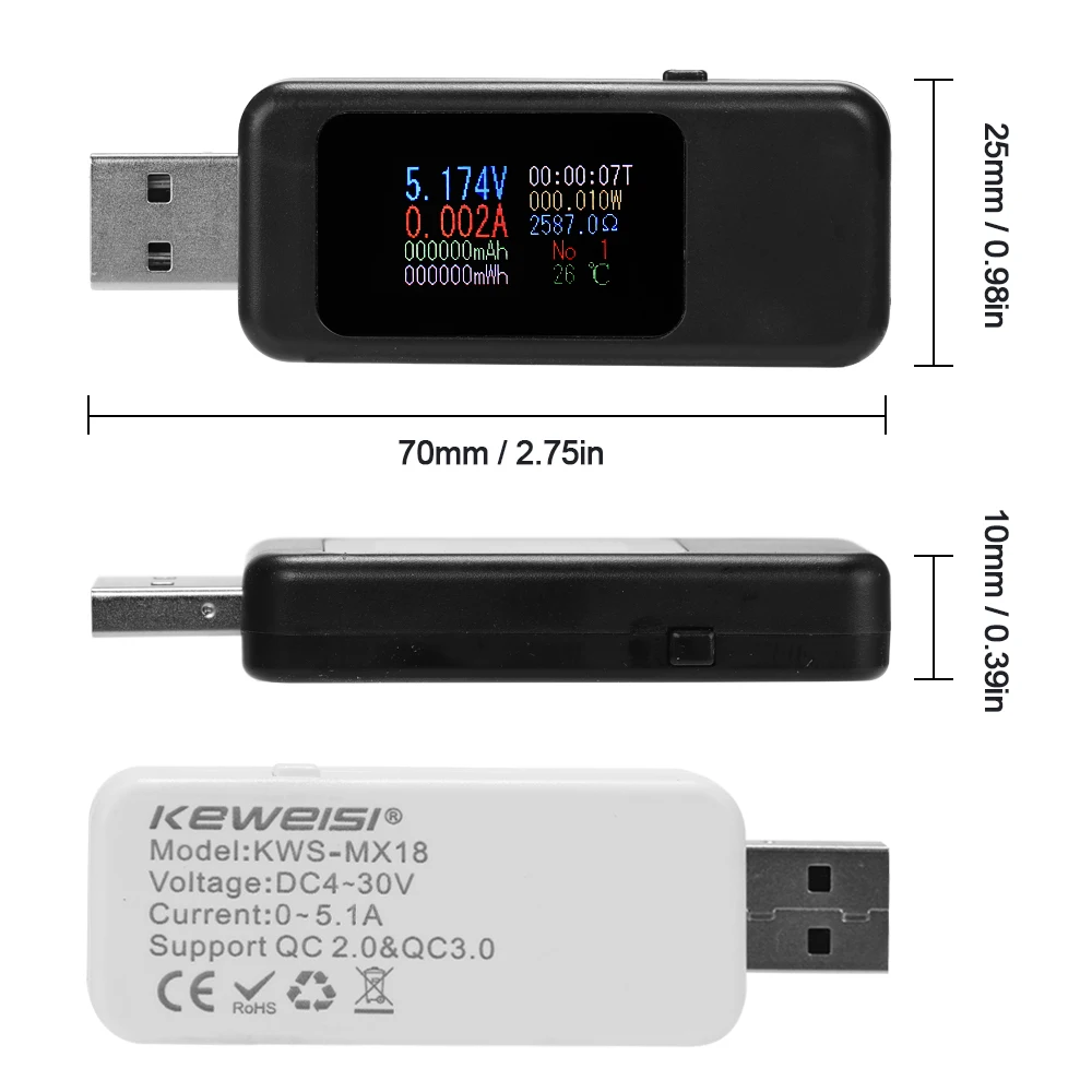 Цифровой цветной ЖК-дисплей экран USB тестер напряжение Измеритель ваттметр синхронизации Амперметр usb-зарядное устройство Тестер