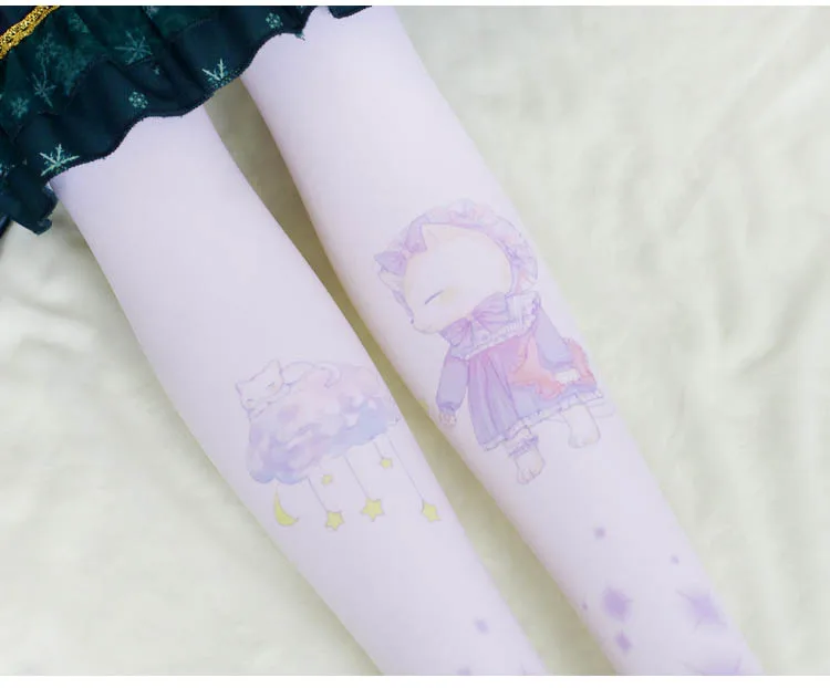 Женские бархатные колготки с изображением кошки и облака Moe Kawaii милые в стиле