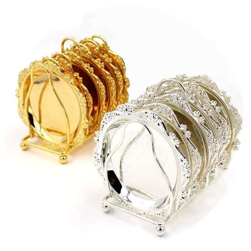 Goedkoop 6pc Klassieke Gouden Cocktail Metalen Coaster Continental Vintage Zinklegering Verzilverd Verguld Mat placemat