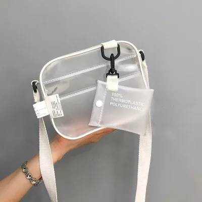 

Sandy beach PVC Transparent Clear Woman Crossbody Shoulder Bag Handbag Jelly Small Phone Bags with Card Holder Wide Straps Flap