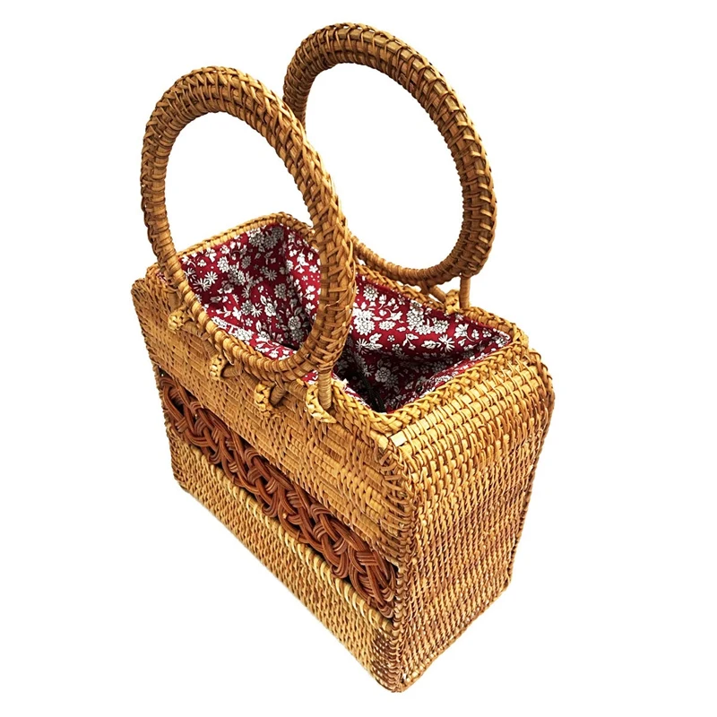 Тканая Женская бамбуковая Сумочка с деревянной ручкой, Женская Ретро пляжная соломенная сумка, клатч, плетеная сумочка