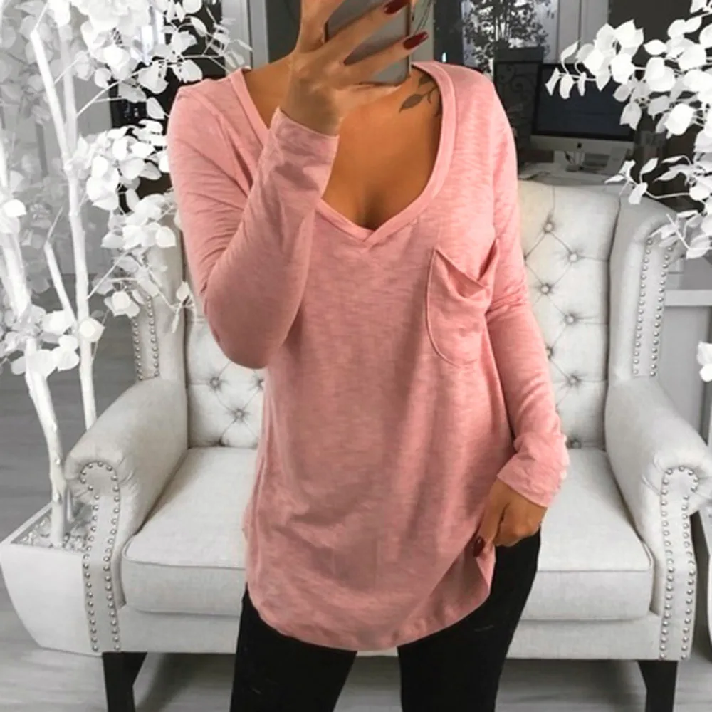 

2019 spring women V neck Long Sleeve shirt Pullover Shirt Tops summer feminina Tops female clothing 18040#11