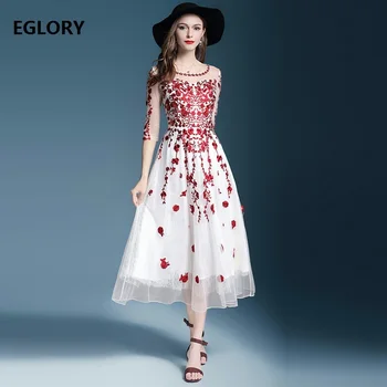 

Beading Embroidery Women Dresses for Wedding Party 2018 Spring Summer 3/4 Sleeve Bridesmaid Vestido Special Occasion Lace Dress